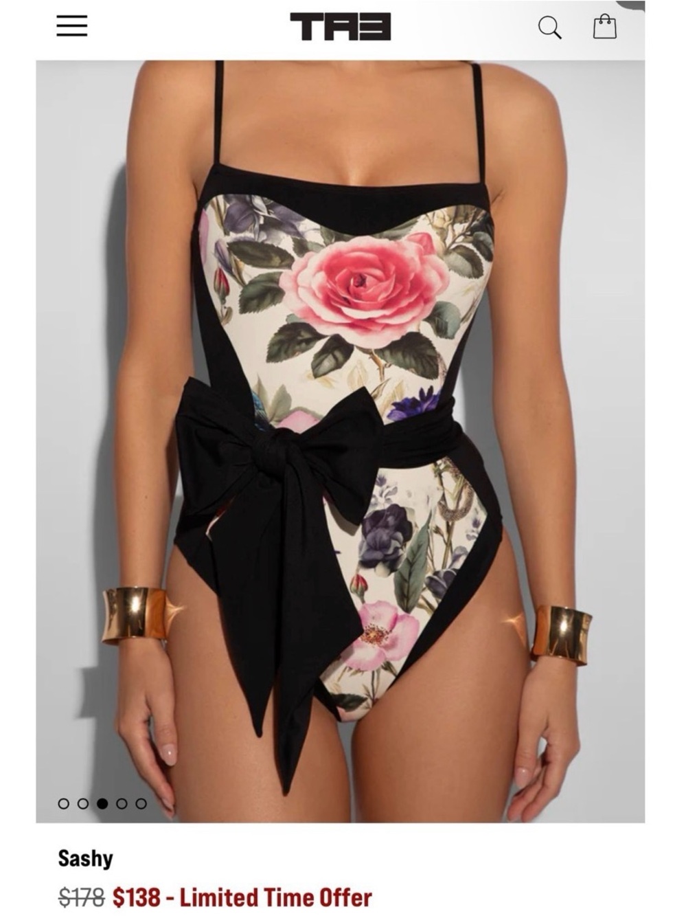 Sashy Floral One-Piece Swimsuit in Cream and Black - Picture 4 of 7